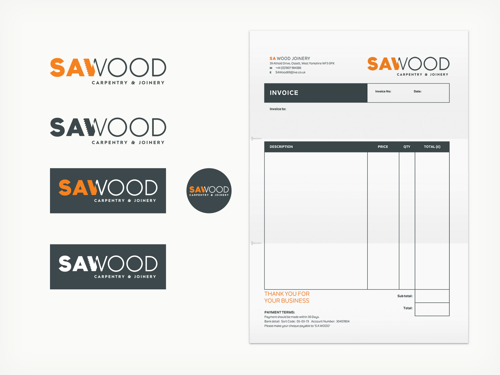 SA Wood Carpentry & Joinery - Digital Invoice and Social Media logos