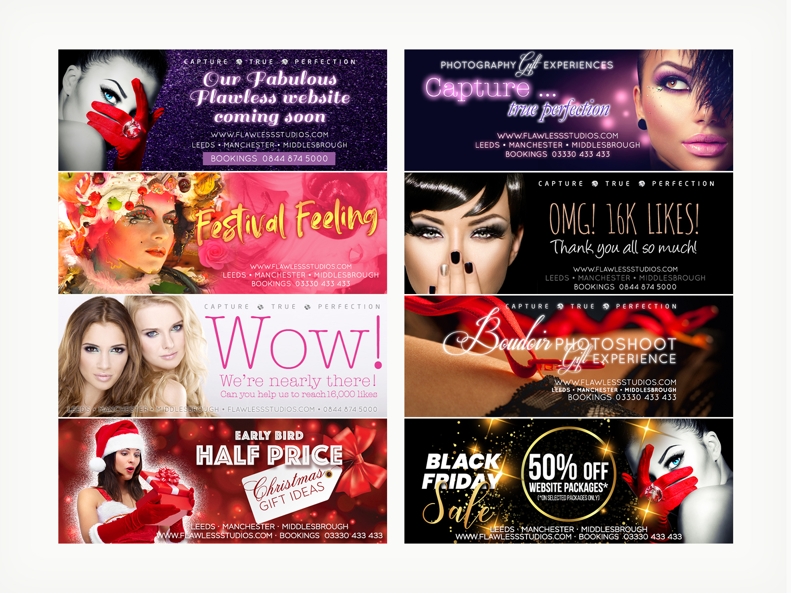 Flawless Photography Studios - Digital, Various Social Media Header designs