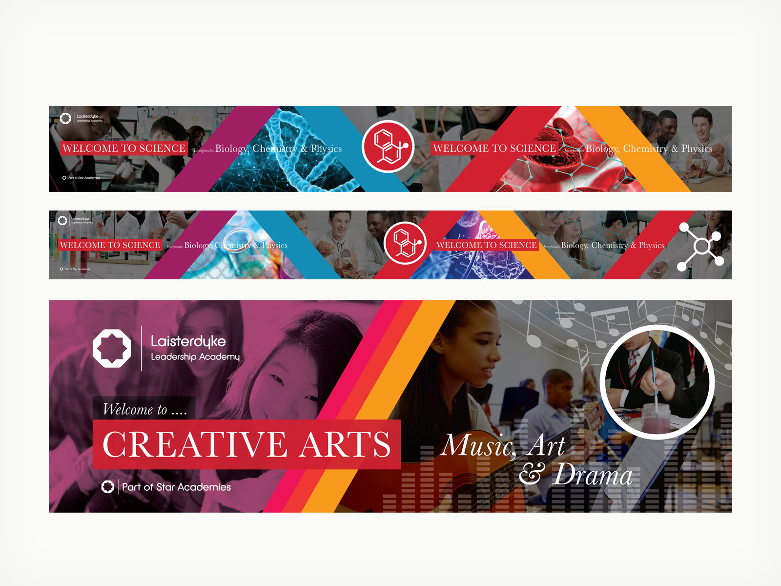 ImageCo Ltd - Large Format Print for Laisterdyke Leadership Academy. Classroom graphics for Science and Music, Art & Drama departments