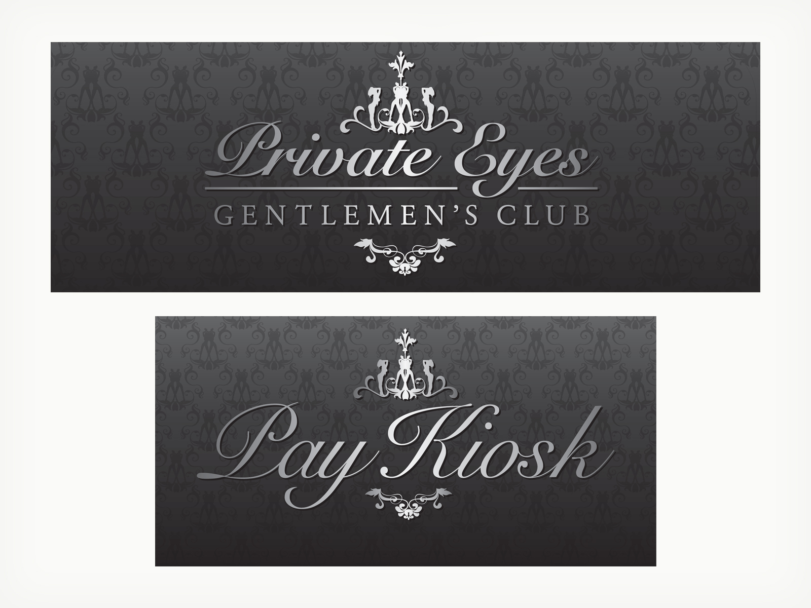 Private Eyes Gentlemen's Club - Large format wall graphic prints, main signage and pay kiosk