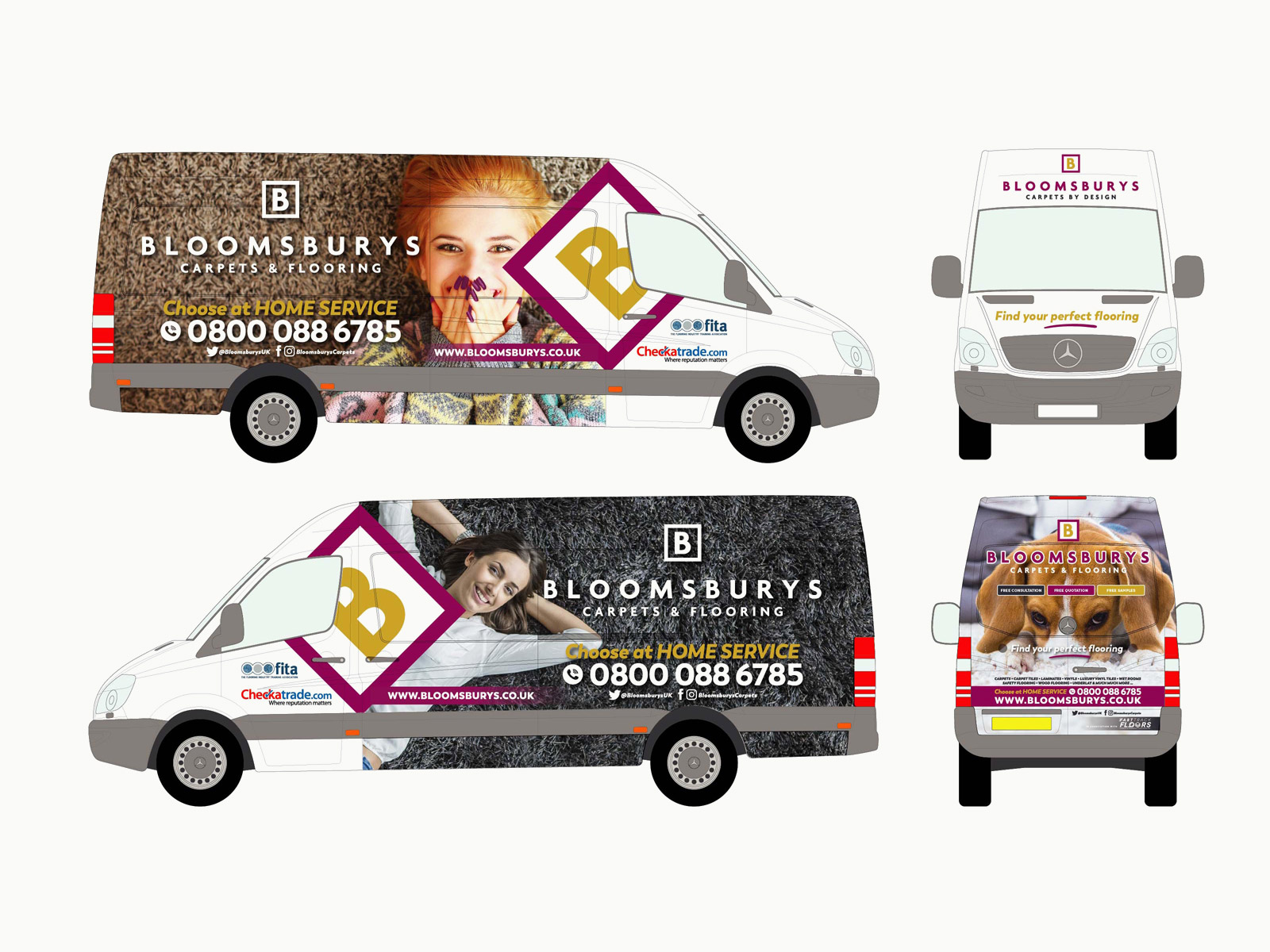 Livery, Bloomsburys Carpets & Flooring LWB Hi-Roof Van full wrap design submission